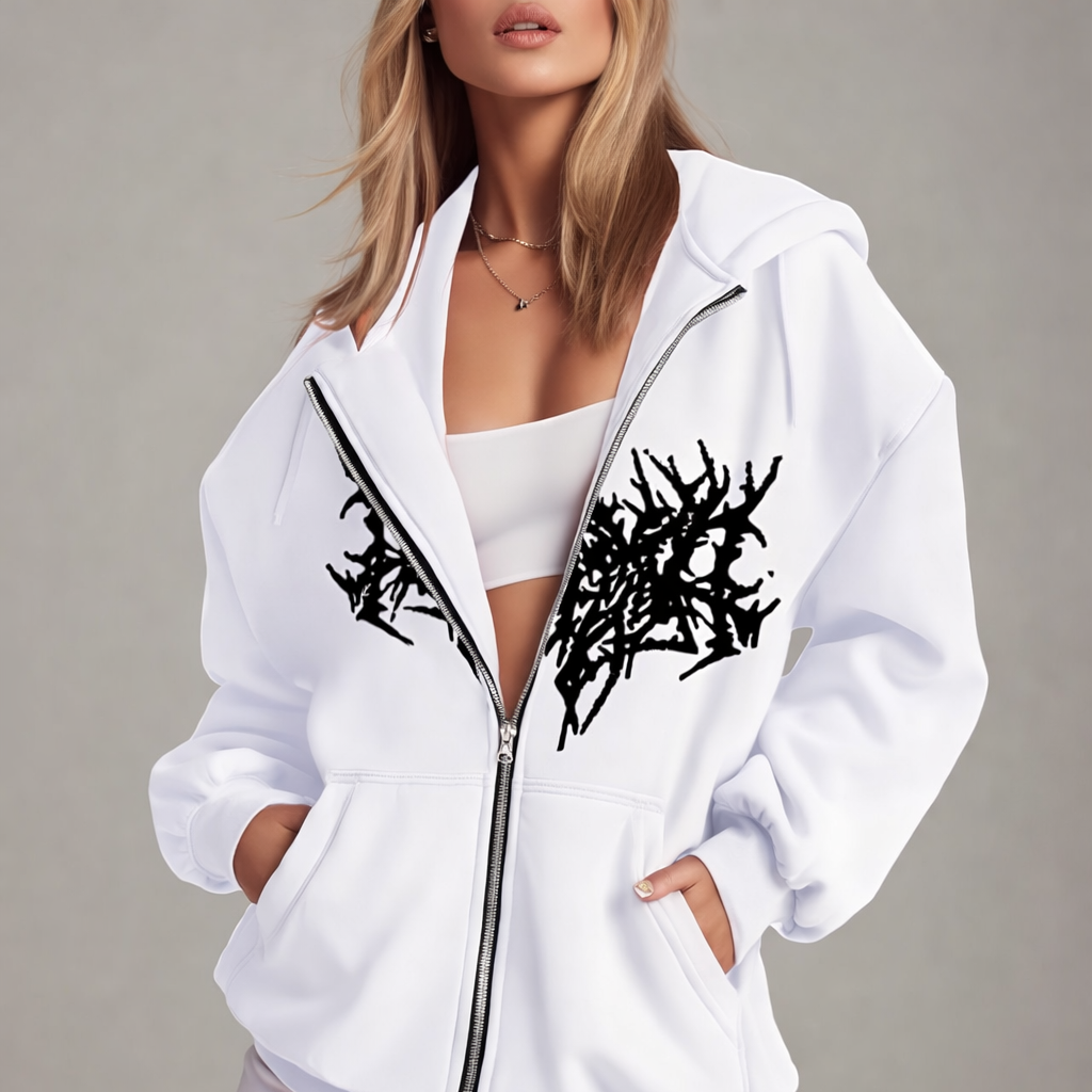 Hoodie Zip “NO PRESENCE” Negra Oversize