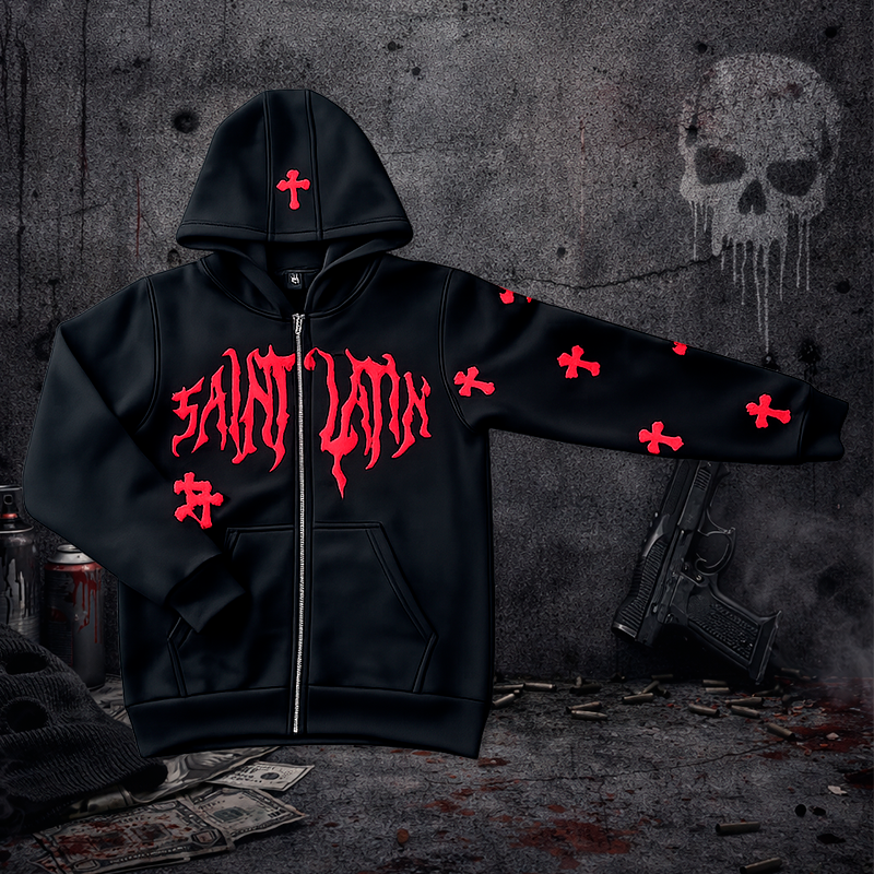 Sudadera “Saint Pain” Gothic Zip Negra
