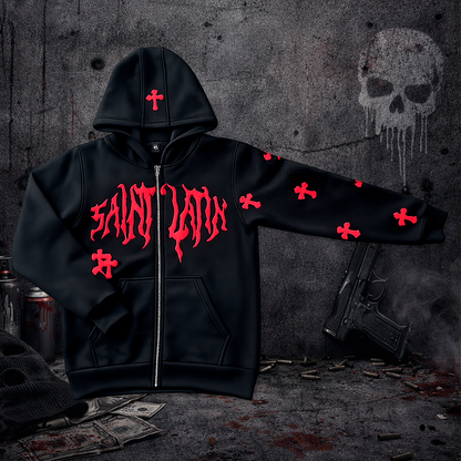 Sudadera “Saint Pain” Gothic Zip Negra