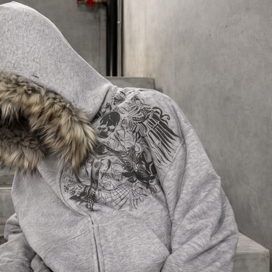Sudadera Grunge Fur Zip Vintage Street