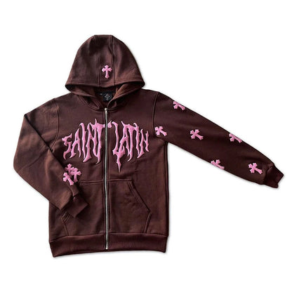 Sudadera “Saint Pain” Gothic Zip Negra