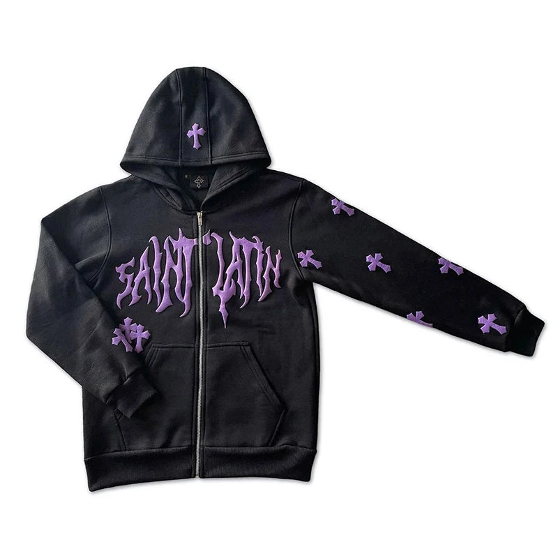 Sudadera “Saint Pain” Gothic Zip Negra