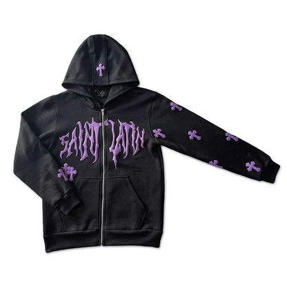 Sudadera “Saint Pain” Gothic Zip Negra