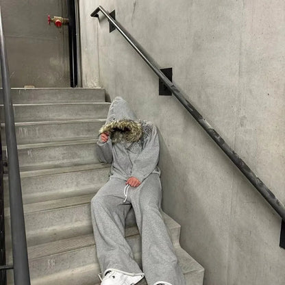 Sudadera Grunge Fur Zip Vintage Street