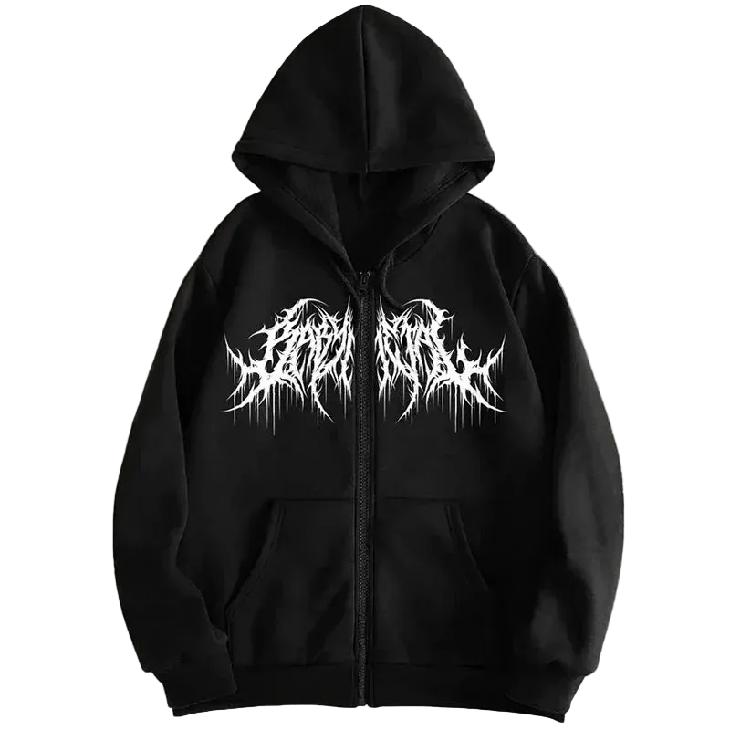 Hoodie Zip “NO PRESENCE” Negra Oversize