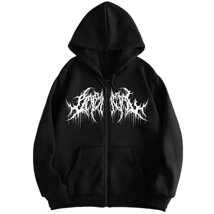 Hoodie Zip “NO PRESENCE” Negra Oversize