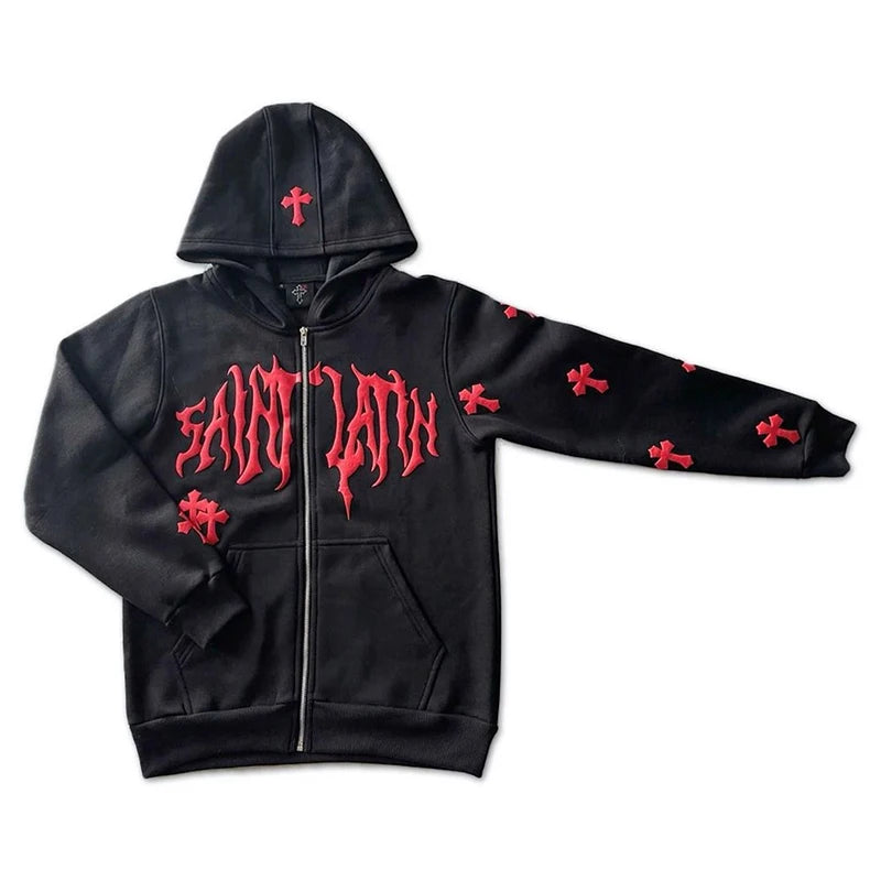 Sudadera “Saint Pain” Gothic Zip Negra