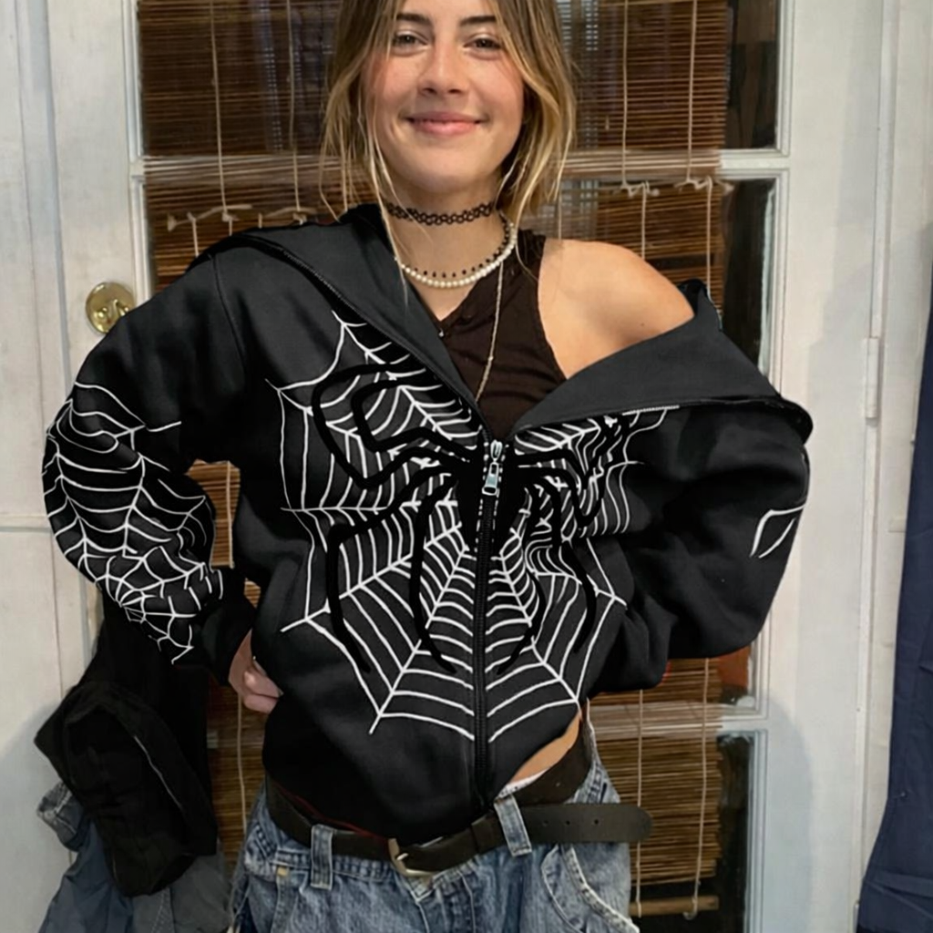 Hoodie Spider Web Y2K – Sudadera Estética Streetwear