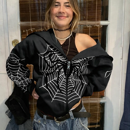 Hoodie Spider Web Y2K – Sudadera Estética Streetwear