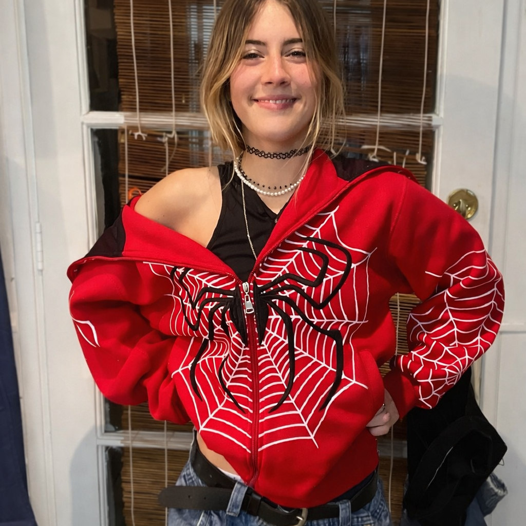 Hoodie Spider Web Y2K – Sudadera Estética Streetwear